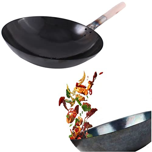 AAF Nommel Wok Pfanne runder Boden Eingebrannt Voreingebrannt aus Carbonstahl natürliche Antihaftschicht (36 cm)