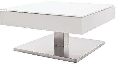 Möbel Jack Couchtisch - Weiß matt - Sicherheitsglas - Edelstahloptik - 75 x 75 cm