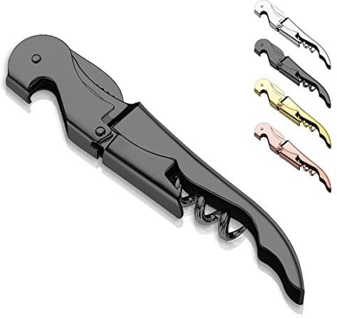 Kyraton Bottle Opener Wine Key Wine Opener with Foil Cutter, Stainless Steel Classic All in one Double Hinged Waiter Corkscrew for Beer Bar Restaurant Waiters, Set for 1 (Black)