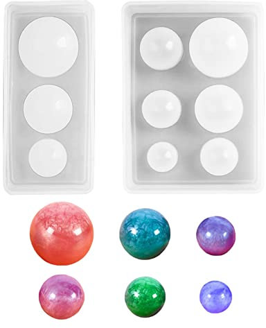 Sphère Ronde Moules à Bijoux, 2Pcs Moule Sphère Resine Epoxy, Moulle Silicone Resine Epoxy Forme de Boule de Cristal, 3D Bricolage Sphère Balle Silicone Moule pour DIY Fabrication de Pendentifs