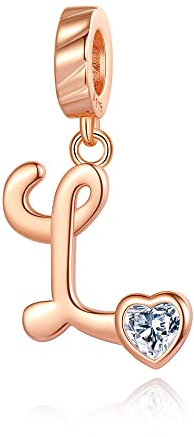 NINGAN Brief L Anhänger Charm Rose Gold 936 Sterling Silber Brief Charms,CZ Birthstone Anhänger Geschenke für Geburtstag
