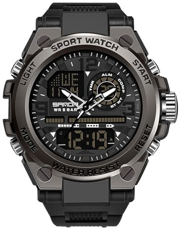 kieyeeno Reloj deportivo digital para hombre, 50 m, impermeable, LED con cronómetro digital, reloj casual, alarma, fecha, a prueba de golpes, negro, Deportes