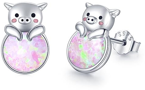 Opal Ohrringe 925 Sterling Silber Opal Schmuck Schweine Ohrringe Opal Schwein Ohrstecker Tier Schwein Geschenke für Schweine Liebhaber Mädchen Damen