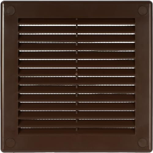 Vent Systems 150 x 150 mm / 6'' x 6'' Inch Brown Soffit Vent Cover - Flat Square Air Vent Louver - Grille Cover - Built-in Insect Screen - HVAC Vents for Bathroom, Home Office, Kitchen