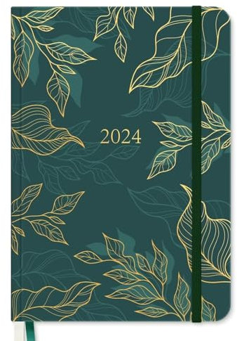 Kalender 2024 Buchkalender A5 -Terminkalender mit Wochenplaner 12 Monate: von Januar bis Dezember - Hardcover Taschenkalender A5 2024 Terminplaner - Dunkelgrün