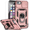 for iPhone SE (3rd and 2nd gen 2022/2020) and iPhone 8/7/6 Case with Camera Lens Cover Screen Protector, Military Grade Drop Protection Magnetic Ring Holder Kickstand Protective Phone Case (Rose Gold)