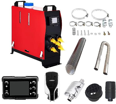12V 8KW Diesel Air Heater, All In One Diesel Night Heater with Remote Control And LCD Monitor for RV Truck, Bus, Boat, Touring Car, Caravans, Motorhomes (Red)
