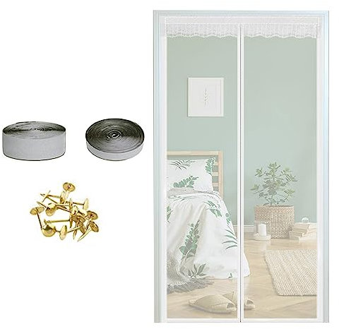 Magnetic Screen Door, 80 * 205cm Fly Screens Doors Nets, Patio Curtain Insect Doors Mesh, Magnetic Door Curtains Fly Screen for Keeping Out Flies Bug, Mosquito Double Door Magnetic Screen, White