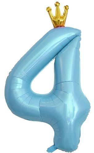 ASTARON Luftballon 4, Zahl 4 Ballon 40 Zoll Zahlenballon für Geburtstagsfeier Dekorationen, blau 4. Geburtstag Ballons mit Krone für Jungen Geburtstag Dekoration Jahrestag Dekorationen