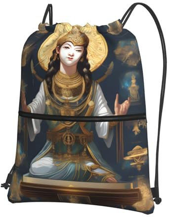 Chrysm Rucksack mit Kordelzug, Reißverschluss, Statue Gottes, Tasche für Yoga, Fitnessstudio, Schwimmen, Reisen, Fitness, Sport, Schwarz, Einheitsgröße, Tagesrucksäcke