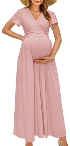 OUGES Maternity Maxi Dress Long Summer Pregnancy Dress for Women UK Spring Breastfeeding Dresses-M