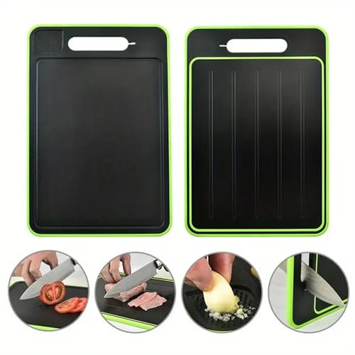 4 in 1 Defrost Tray Rapid Thaw Board, Defrosting Chopping Board with Grater, Sharpener,Double Sided Chopping Board Defrosting for Meat and Frozen Foods, No Electricity Required (Large)