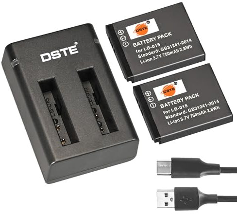 DSTE 2-Pack LB-015 Battery (750mAh/3.7V) and Dual USB Charger Compatible for Kodak PIXPRO WPZ2 Digital Camera