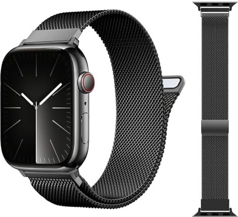 MRAIN-H Breveté Métal Milanais Compatible avec Bracelet Apple Watch Series 10 9 8 7 6 5 4 3 Ultra 2 1 SE SE2 46mm 49mm 45mm 44mm 42mm 41mm 40mm 38mm Femme Homme, Metal Bracelets Magnétique pour iWatch