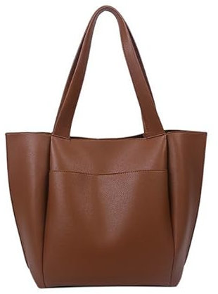 Wivmypog Tragetasche für Damen, Groß Umhängetasche mit Griff oben, Kunstleder Schultertasche Weekender Shopper Handtasche große Kapazität Pendlertasche für Frauen (Braun)