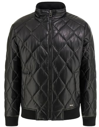 GUESS Herren Steppjacke aus Kunstleder, Schwarz (Jet Black), M