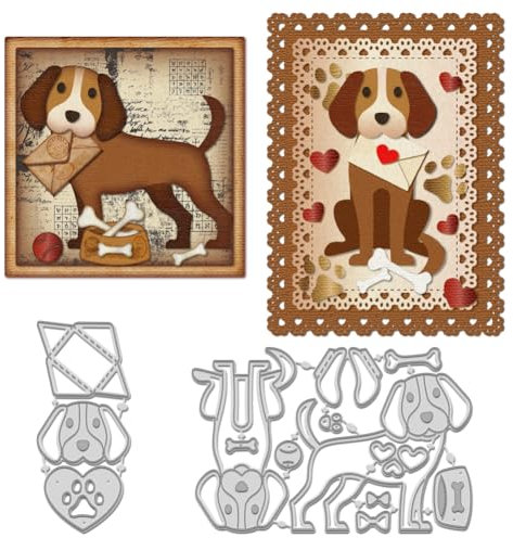 WADORN Stanzschablonen Für Briefumschläge Mit Hund, Karbonstahl Präge Stanzwerkzeug Mit Tiermotiv Vorlage Für Herstellung DIY Karten Alben Papierbasteldekorationen