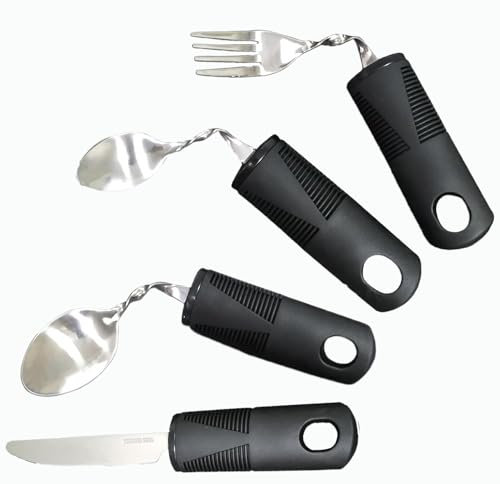 Couverts Pliable pour Parkinson, 4PCS Fourchette Handicap Vibrante Regime Kit cuillere anti tremblement de fourchette connectée personnes âgées et handicapées