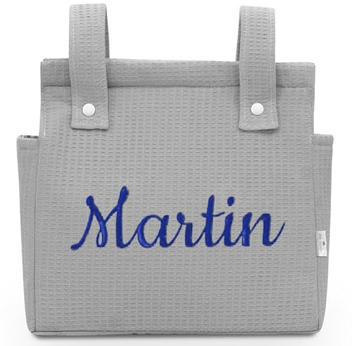 various - Talega para silla de Paseo Bolso Panera Carrito Bebe -Personalizable Nombre Bebé Bordado con Diseño Práctico y Funcional Cierre con Cremallera olso organizador de muselina Color Gris