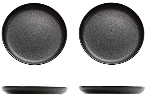 Assiette à dîner Assiettes à dîner noires Ensemble de 2 assiettes en céramique Assiettes noires mates pour salade de steak Pâtes Sushi et plats à dessert Assiette lavable