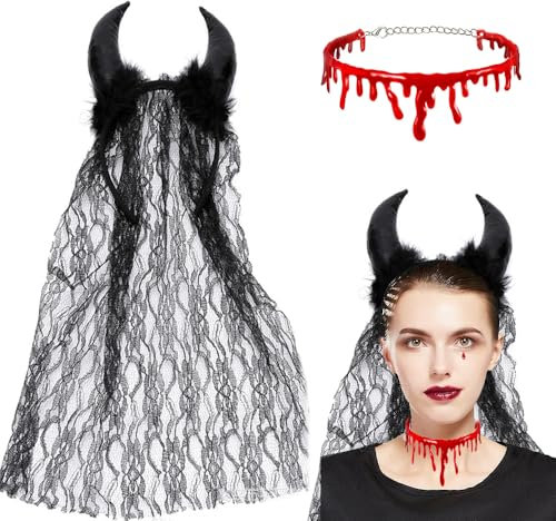 FaJoek Halloween Schleier Stirnband Halloween Schleier Schwarz Haarband mit Schleier, Halloween Haarreif, Schleier Braut, Halloween Blume Stirnband, Tag der Toten Kostüm Hochzeit