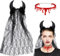 FaJoek Halloween Schleier Stirnband Halloween Schleier Schwarz Haarband mit Schleier, Halloween Haarreif, Schleier Braut, Halloween Blume Stirnband, Tag der Toten Kostüm Hochzeit