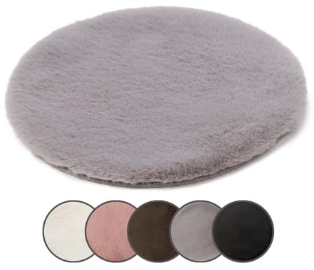 liebling Fellimitat Stuhlauflage, Stuhlpolster, rundes Sitzkissen, 100% Polyester, Ø 38 cm, Farbe: Silber