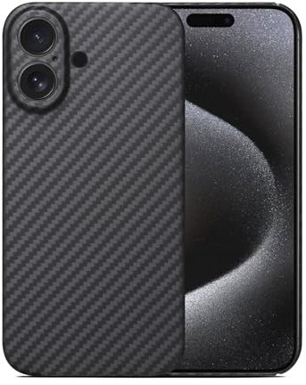 GIMENOHIG Ultradünne und leichte Aramid-Karbonfaser-Schutzhülle für Apple iPhone 16, Schwarz
