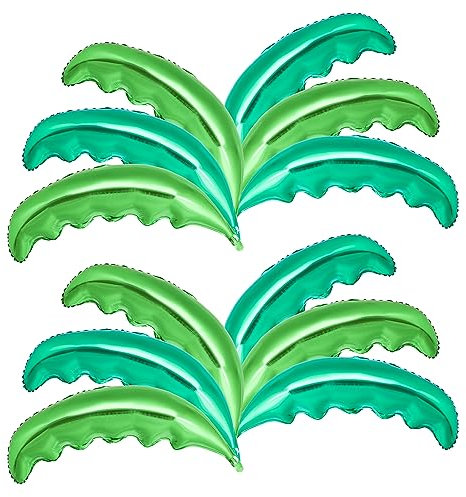 GOKEPO 12 Pcs Palm Tree Leaves Balloons - Green - Tropical Decorative Foil Balloons - Perfect for Theme Parties, All Ages, Unisex-Kids