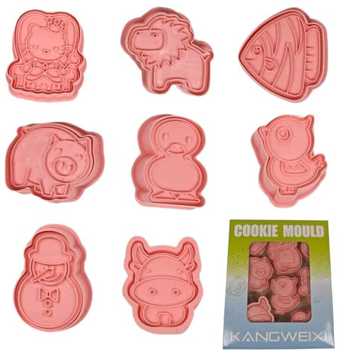 PTaizjjz Lot de 8 emporte-pièces animaux en forme de poulet, cochon, bonhomme de neige, vache, poisson-lion, chaton, canard 3D en forme d'animaux de dessin animé pour enfants