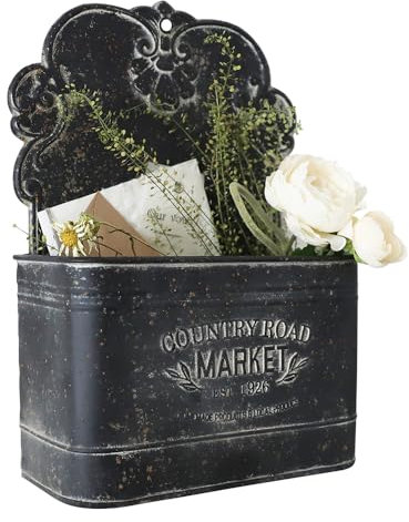 All Chic Pflanzgefäß aus Metall, für den Innen- und Außenbereich, rustikale Halterung für Landhausdekoration, Schwarz
