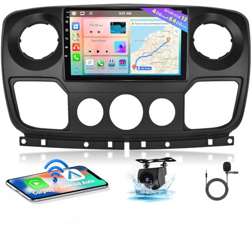 Hikity Android 15 [8 core 4+64G] Autoradio für Opel Movano 2 Renault Master 3 Nissan NV400 Radio Wireless CarPlay Android Auto Bildschrim 10, Bluetooth, Mirror Link, GPS WiFi DSP FM RDS SWC