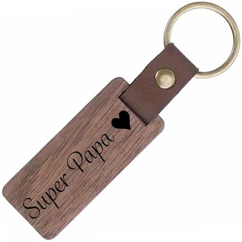 Cadeau Papa Porte Clés en Bois de Noyer Cuir et Laiton Porte Clé Personnalisé aspect naturel et chaleureux porte clef original