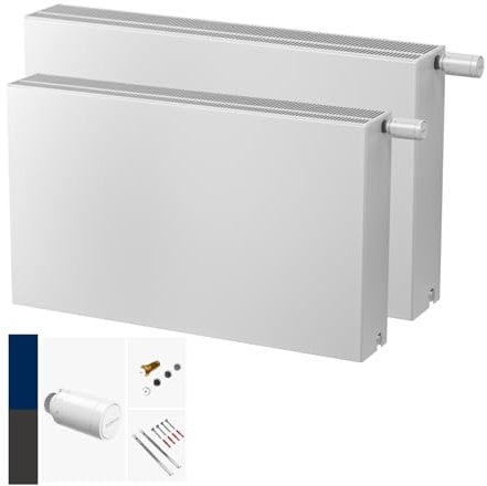 DESIGNO Planheizkörper Kompakt & Ventilheizkörper Typ 33 -BH-500 x BL-800 | inkl. Buderus Thermostatkopf Logafix BD1 W0 - Ventil - Montagezubehör | Wärmeleistung 1.582 Watt