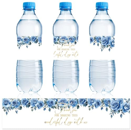 NQEUEPN 50pcs Wedding Water Bottle Labels, Personalized Thank You Bottle Labels Waterproof Wrap Decorative Stickers for Wedding Party Decorations (Style 2)