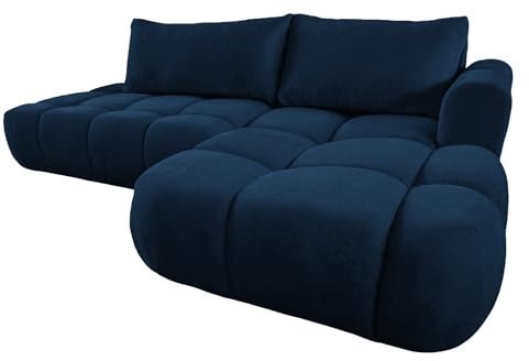 Ecksofa mit Schlaffunktion LUNA L-Form, Sofa Couch mit Bettkasten, 3-Sitzer Eckcouch, Schlafsofa für Wohnzimmer, Big Sofa Couch mit Schlaffunktion (Blau, Ottomane Rechts)