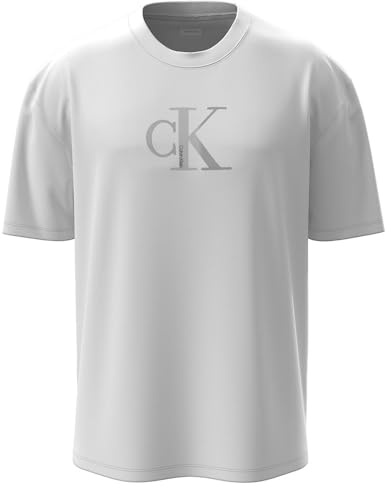 Calvin Klein Herren T-Shirt Kurzarm Center Monogram Classic aus Baumwolle, Weiß (Brilliant White), XL