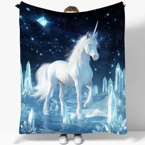 Flanelldecke Fantasy-Stil Einhorn Kristall 130 x 150 cm 3D-Druckdecke Kuscheldecke Sofadecke Wolldecke Wärme und Lsolierung Decke Klimaanlage Decke für Wohn und Schlafräume Decke