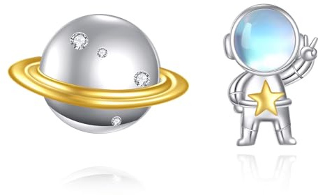 YONFQE Astronaut Ohrstecker 925 Sterling Silber Saturn Ohrringe Mondsteinschmuck Geschenk für Frauen