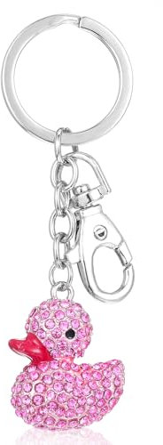 Ymapinc Niedlicher Anhänger Ente,Rosa Gummiente Kristall Schlüsselanhänger Mädchen Geldbörse Schlüsselanhänger Ente Geschenk für Frauen und Mädchen
