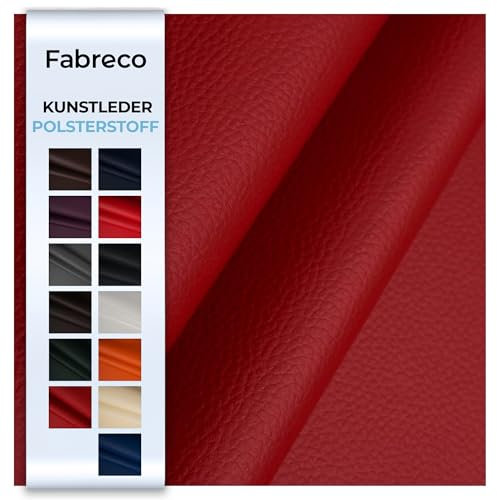 Fabreco - KUNSTLEDER Meterware (1 M x 140 cm) – Lederimitat in Lederoptik - Bezugsstoff Meterware für Möbelstoffe - Stoffe für Stühle Beziehen - Polsterstoff, Polsterbezug & Möbelstoff (Dunkelrot)