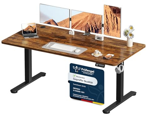 Devoko Elektrisch Höhenverstellbarer Schreibtisch 160 x 70cm,Braun | Schreibtisch Höhenverstellbar Tisch, Steh-Sitz Bürotisch, Computertisch mit Memory-Funktion, Stehpult, Standing Desk
