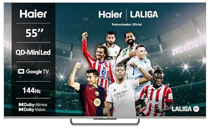 Haier QD MiniLED 4K UHD H55M90EUX - 55, Smart TV, Google TV, Dolby Atmos y Dolby Vision, 144 Hz, HDR 10, Smart Remote Control, Google Assistant, Bluetooth 5.1, DBX TV, HDMI 2.1 x 4, Sin Marcos, 2024