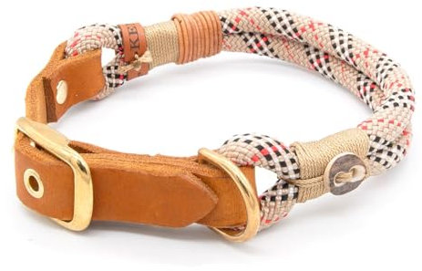 Hundehalsband aus Tau & edlem Leder | Highland Cream | verstellbar & robust | Elegantes, handgefertigtes Design | Halsband Hund für mittelgroße & große Hunde mit Schnalle – beige