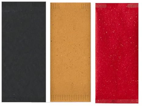 100 Buste portaposate di carta paglia 11x24 monouso con Tovagliolo Doppio Velo - Buste carta Porta Posate coltello forchetta cucchiaio per bar, pizzerie, ristoranti avana o bordeaux o nero (NERO)