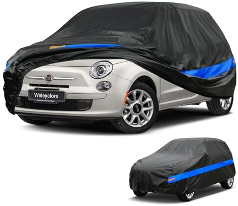 Weleyclore Hatchback Car Cover 100% Waterproof Breathable,Outdoor Car Covers.Rain Snow UV Dust Protection.Custom Fit for Fiat 500,Toyota Aygo,Ford Ka,Hyundai i10,etc.(Up To 365cm) B1.