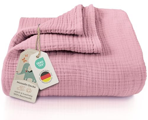 LAYNENBURG Premium Musselin Babydecke 120x120cm – 4 lagige Decke aus 100% Baumwolle - Oeko-TEX 100 - Kuscheldecke oder Schlafdecke, Pucktuch, Spucktuch für Baby, Neugeborene & Kinder (Altrosa)