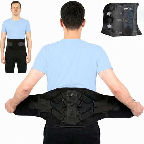 Faja Lumbar Ergonómica, Cinturón Lumbar, Soporte Lumbar Transpirable (L) | 4 Varillas de Aluminio y Fibra de Carbono, Transpirable y Ajustable, Para Trabajo, Deporte, Esfuerzos Físicos
