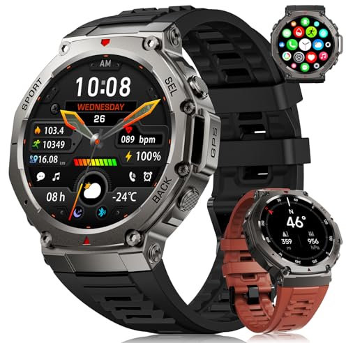 BENYAR SMART Montre Connectée Homme avec Appel Bluetooth, 1.43 AMOLED Smartwatch Homme avec Sommei/Cardiaque/GPS/Baromètre/Boussole pour Android iOS, 70+Sports Modes Etanche IP68 500mAh Batterie