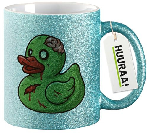 Huuraa tasse à paillettes Canard en caoutchouc zombie Mug Cadeau Bleu 330ml Canard en caoutchouc zombie Présent